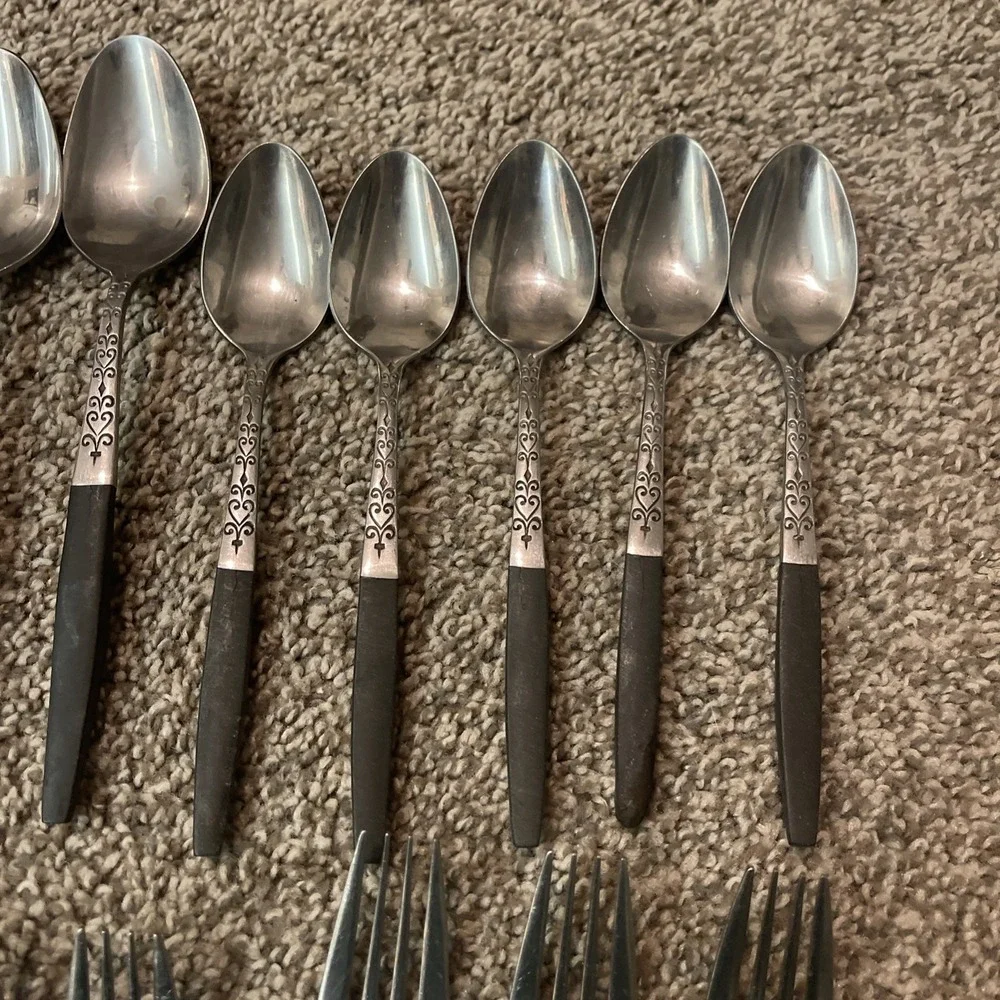 6 Interpur INR2 Stainless Spoons Brown Faux Wood Flatware Japan Spoon Fork Knife